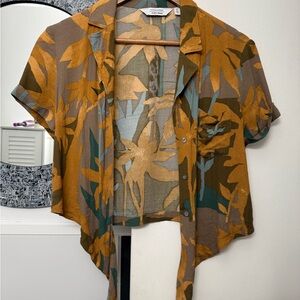 & Other Stories Mustard and Teal Floral Button Down Shirt